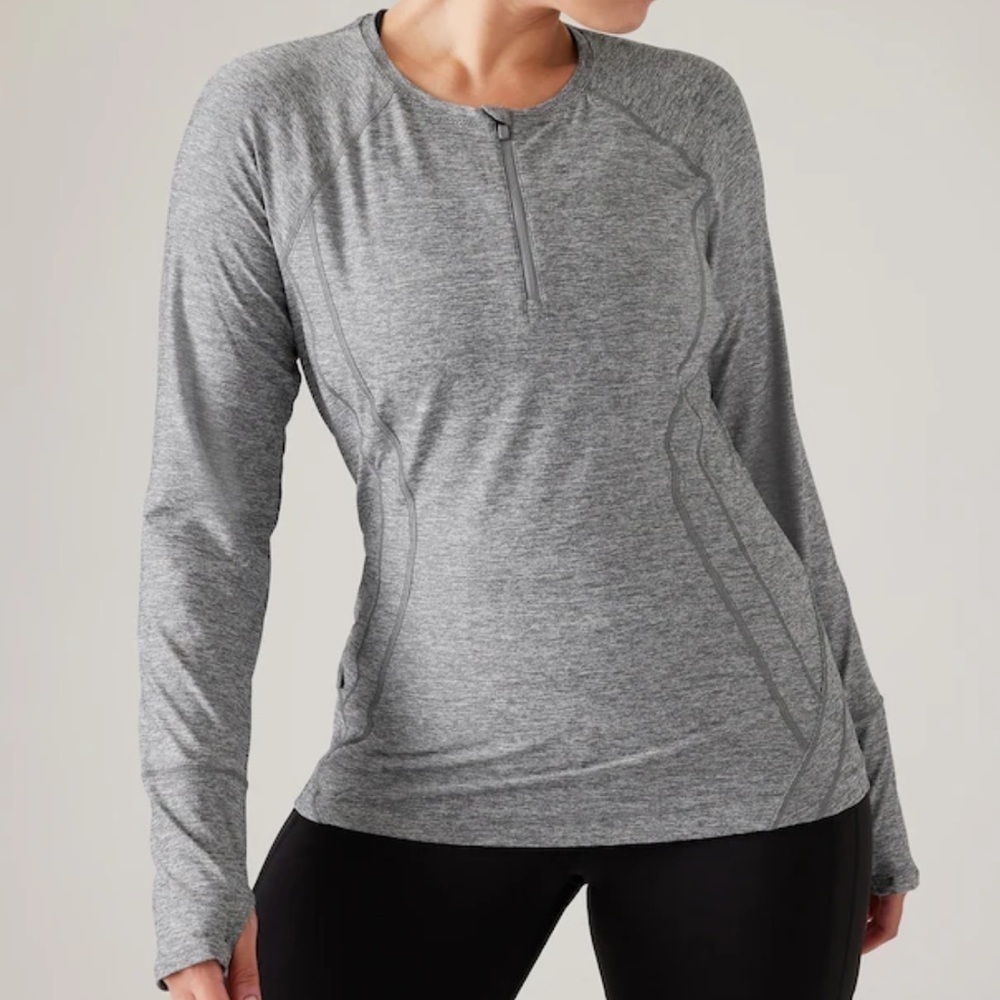 Athleta Pacifica Illume Quarter Zip Grey Long Sleeve Upf Fitted Top Sz-Mp. R15